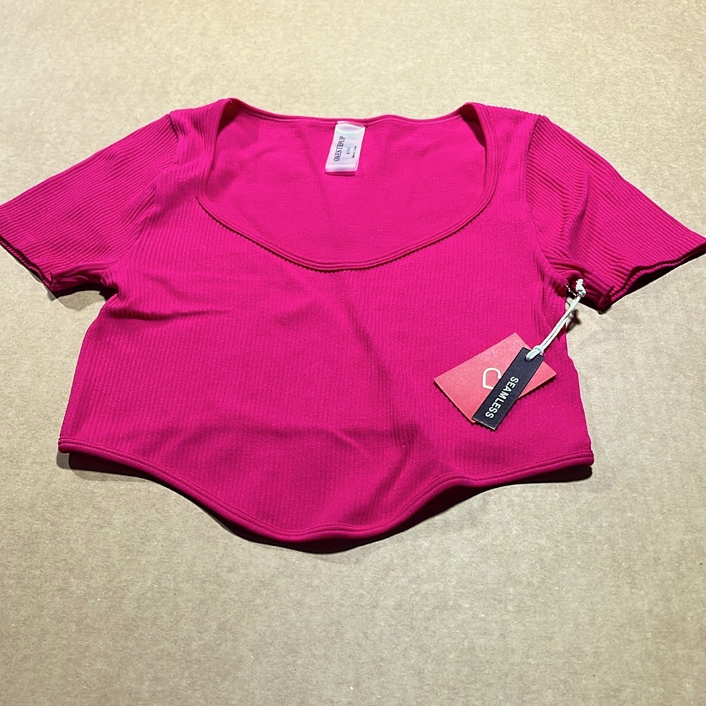 Ladies Crop Top-New Pink- L/XL